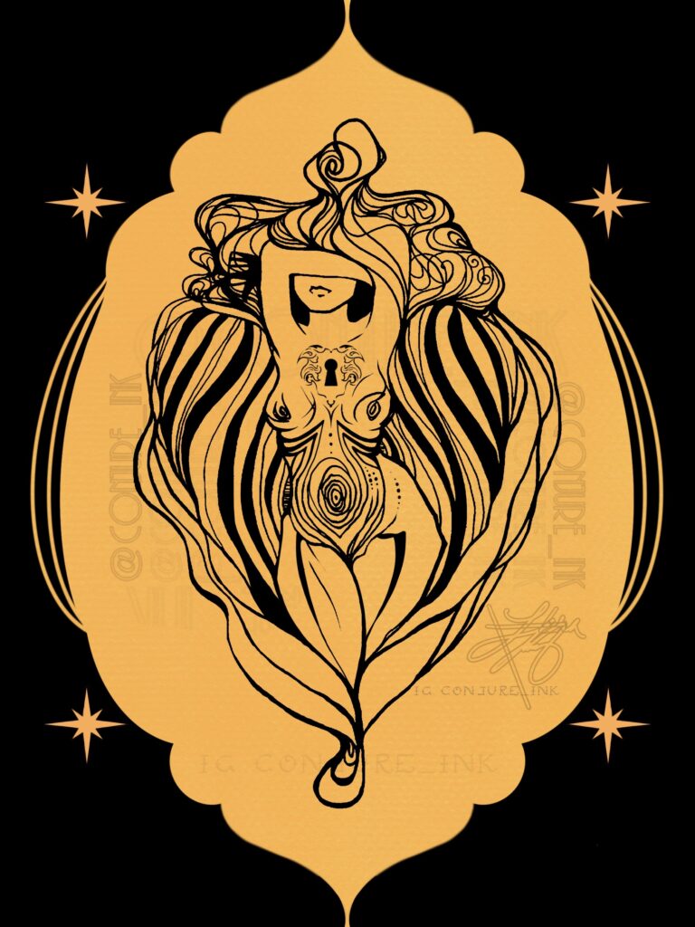 Feminine keyhole illustration by Elisha Marie